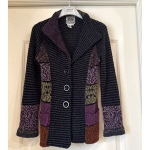 Curio Sweater Jacket Vintage Hand Knit Crocheted Boho Acrylic Wool Blend Size PS